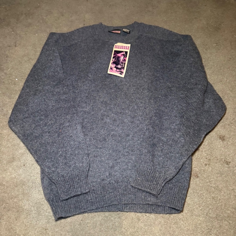 Vintage Jantzen Sport Mens XL Blue 100% Wool Crewneck Knit Sweater NWT